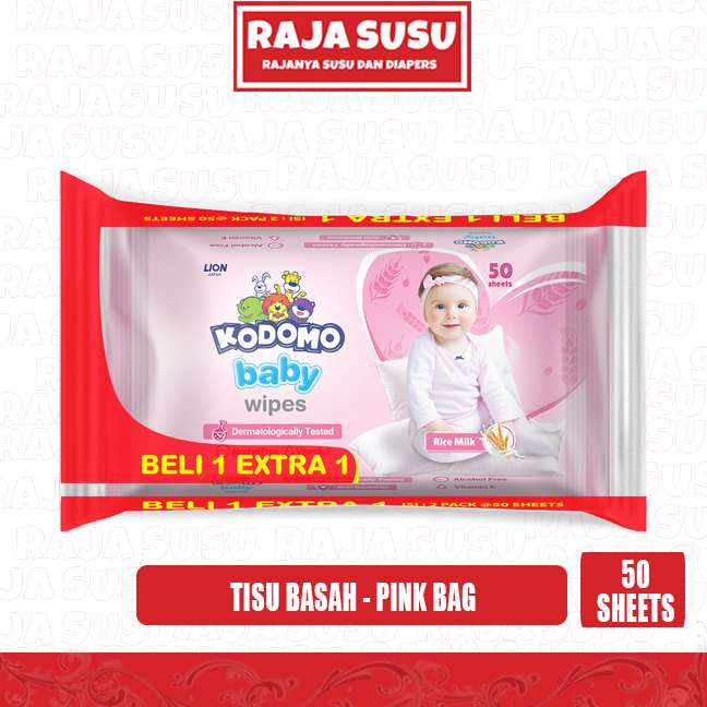 KODOMO WET WIPES PINK BAG 50 SHT (10711)