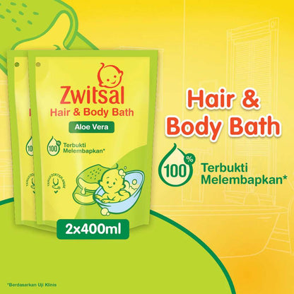 ZWITSAL TWIN PACK BANDED HAIR & BODY ALOEVERA POUCH 400 ML