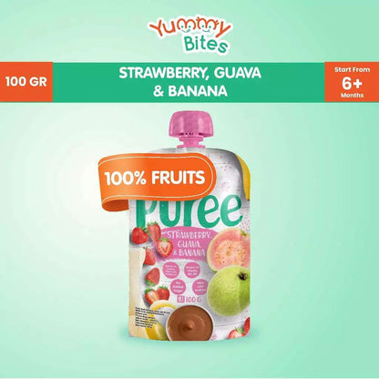 YUMMY BITES PUREE STRAWBERRY GUAVA & BANANA 100GR